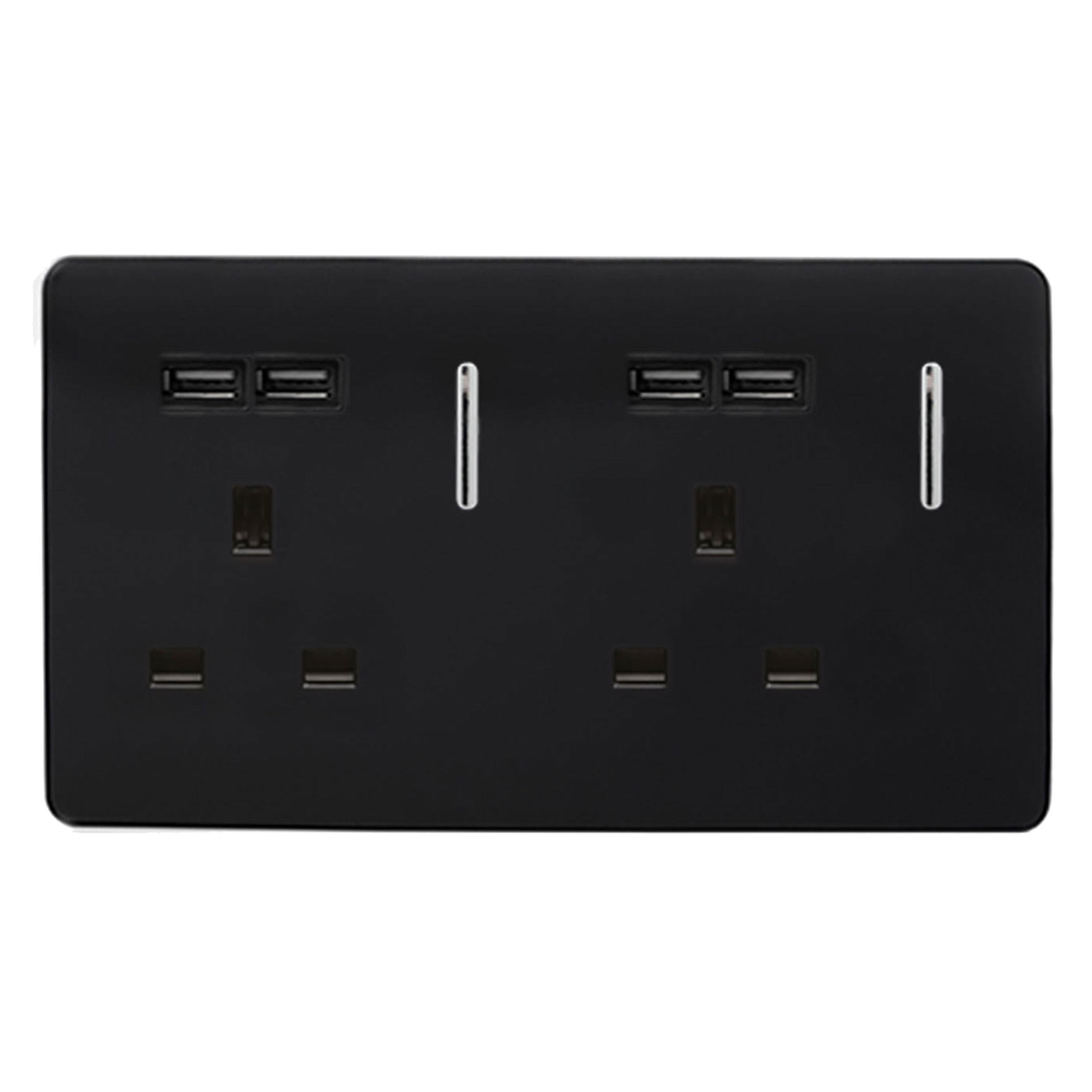 ART-SKT213USBBK  2 Gang 13Amp Switched Double Socket With 4X 2.1Mah USB Gloss Black